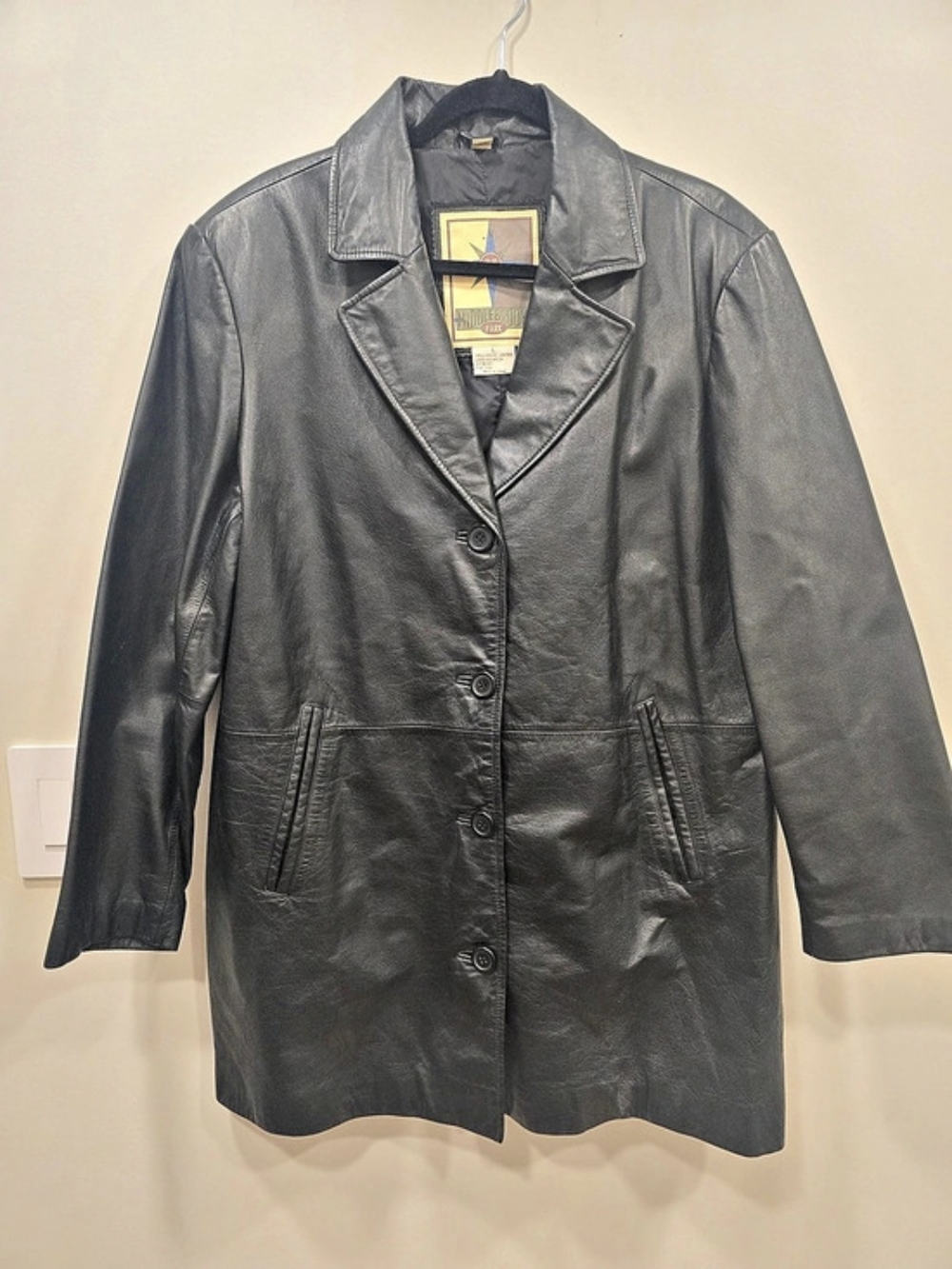 VTG Middlebrook Park Black Leather Trench Coat Jacket Womens L Large Matrix 90s
